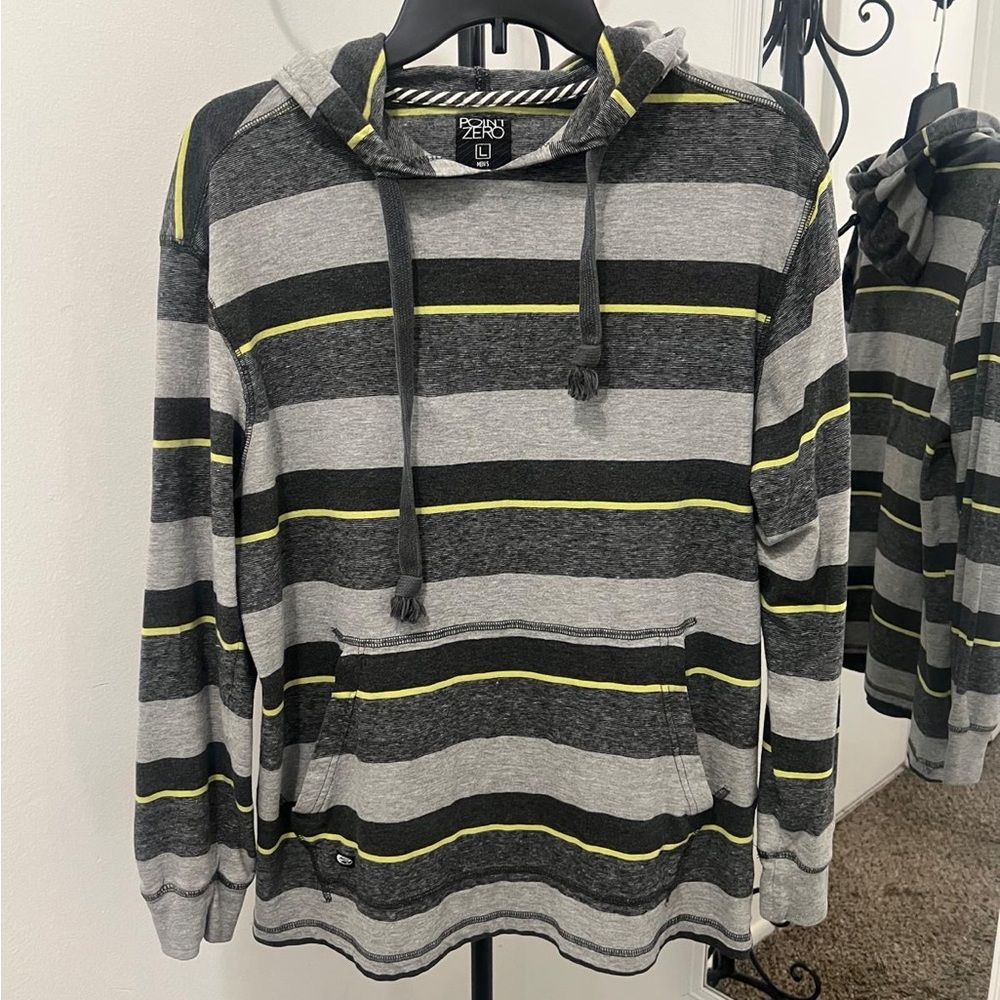 Point Zero Gray and Yellow Striped Sweatshirt.  #010
